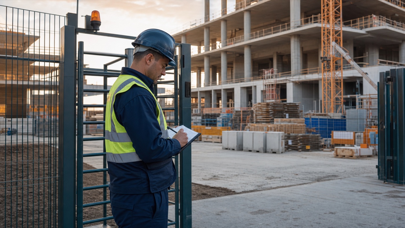 Agent contrôlant l’accès à un chantier de construction