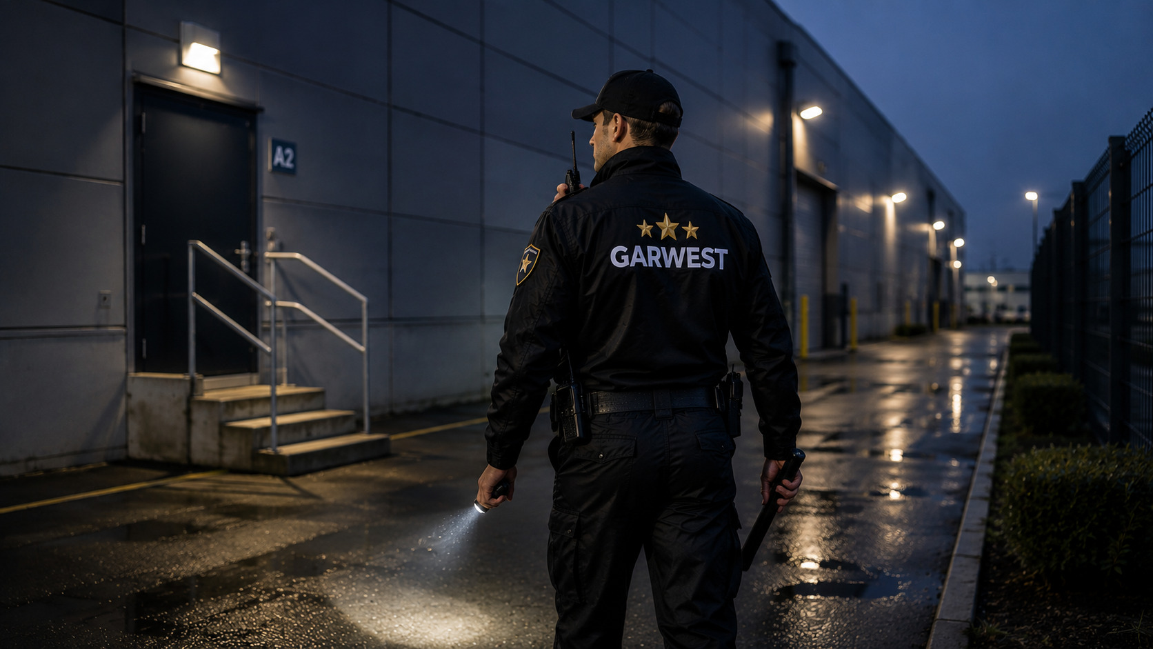Agent de sécurité effectuant une ronde sur un toit-terrasse