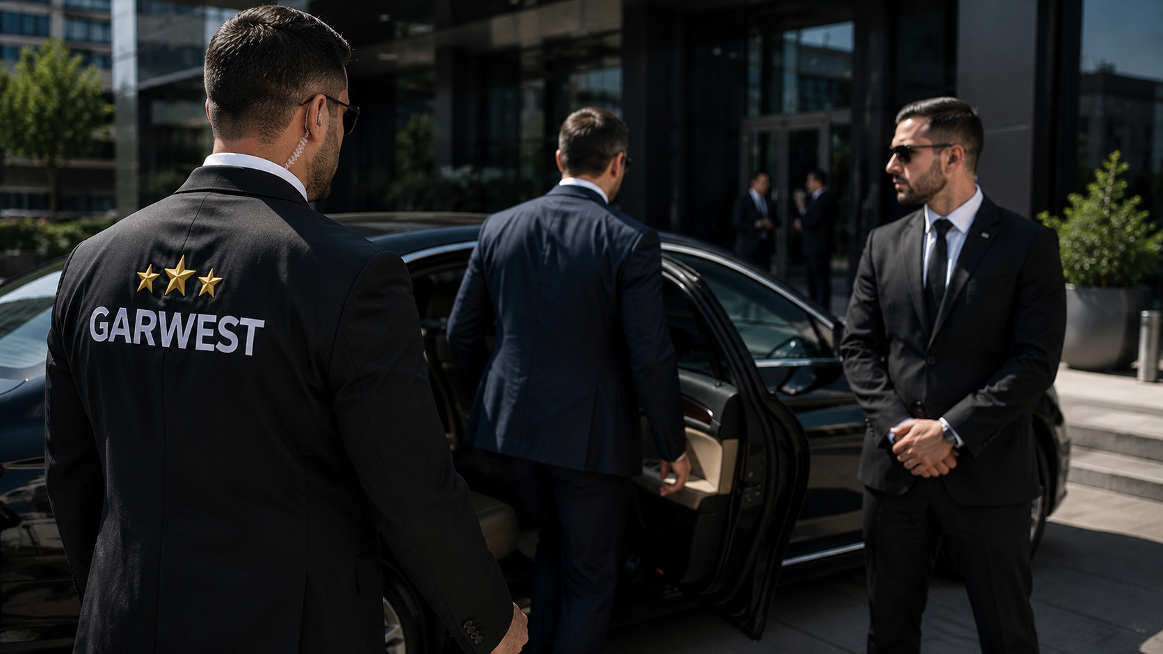 Professionnel en tenue formelle pour une mission de protection rapprochée
